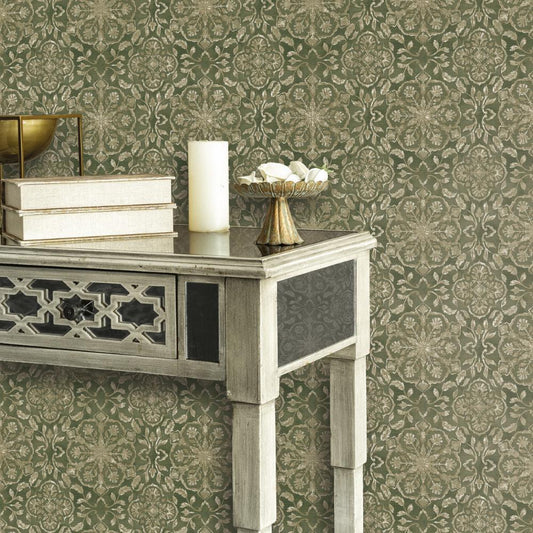 DWP0353-01 - Elegance Floral Stripe Wallpaper - Green - Galerie
