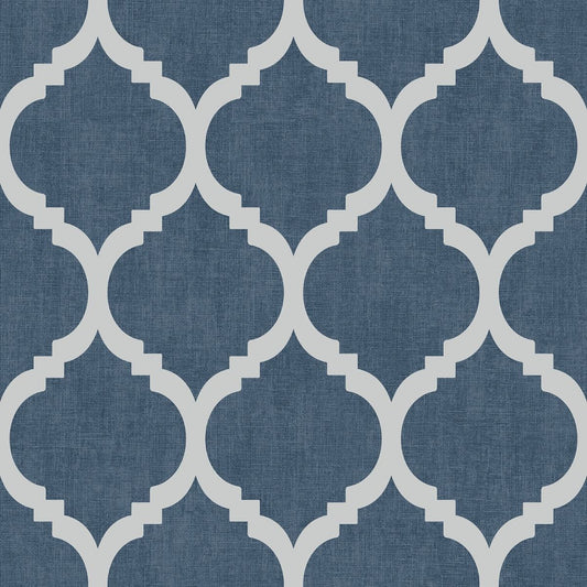 Darcy James Collection Zara Trellis Wallpaper - Blue/Silver - Muriva