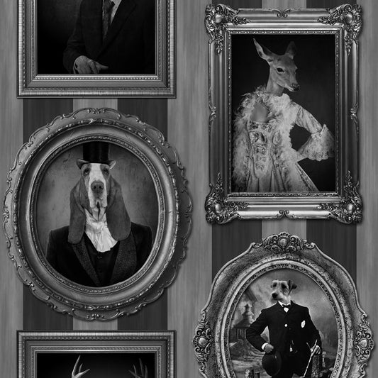Dogs in Frames Wallpaper - Black - Muriva