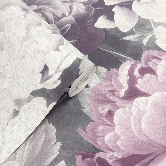 Doretta Floral Textured Vinyl Wallpaper - Pink - Muriva