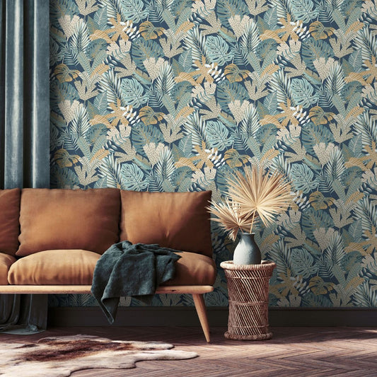 Eden Khasi Jungle Wallpaper - Blue - Muriva