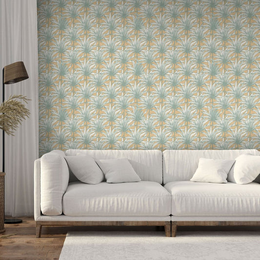 Eden Retro Leaf Wallpaper - Mustard - Muriva
