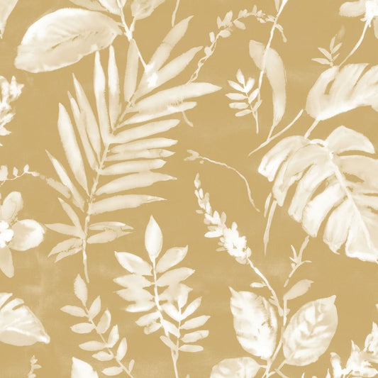 Eden Tane Leaf Wallpaper - Mustard - Muriva