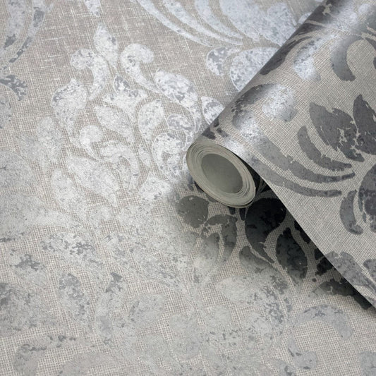 Eleanor Damask Wallpaper - Grey - Muriva
