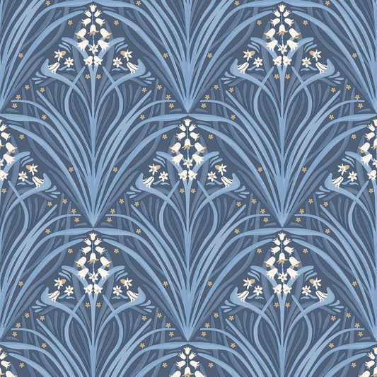 Elegance Bellflower Wallpaper - Navy Blue - Muriva