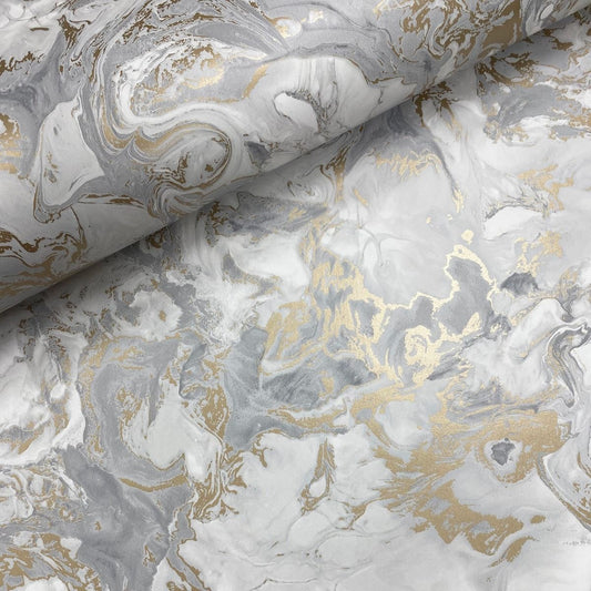 Elixir Marble Wallpaper - Grey / Gold - Muriva