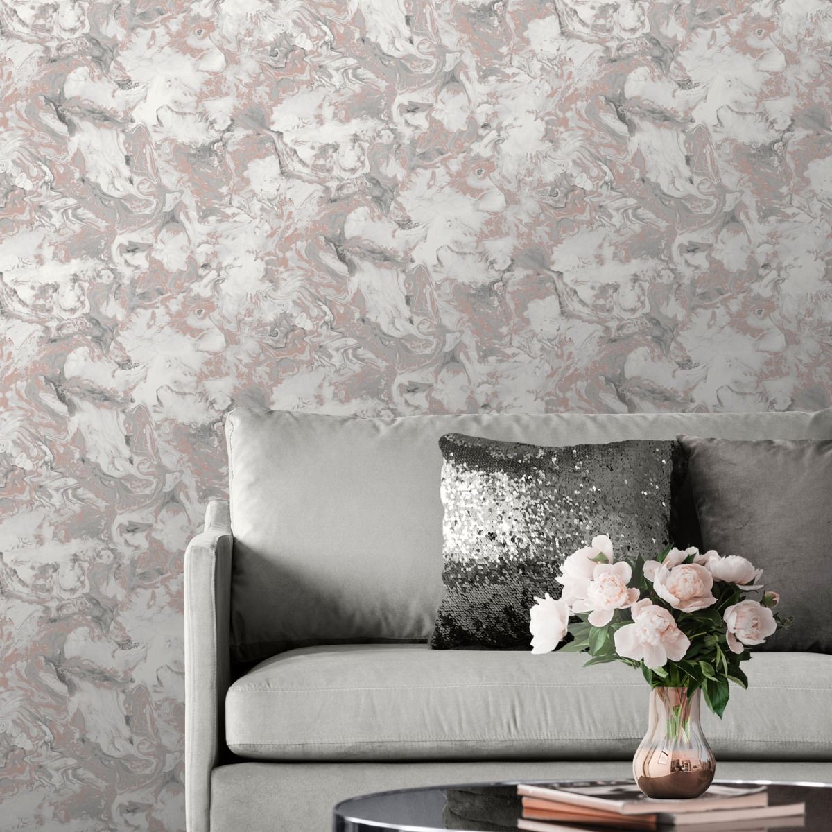 Elixir Marble Wallpaper - Rose Gold / Grey - Muriva