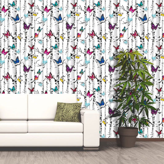 Emperor's Garden Butterfly Wallpaper - White - Muriva