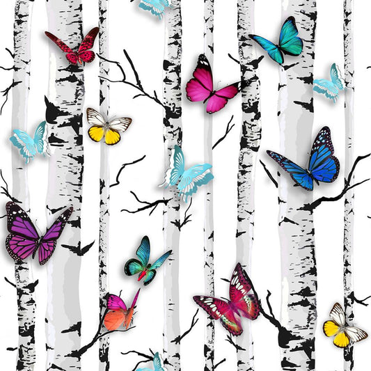 Emperor's Garden Butterfly Wallpaper - White - Muriva