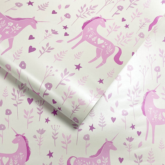 Folk Unicorn Wallpaper - Pink - Muriva