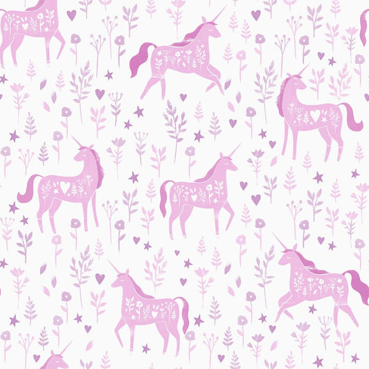 Folk Unicorn Wallpaper - Pink - Muriva