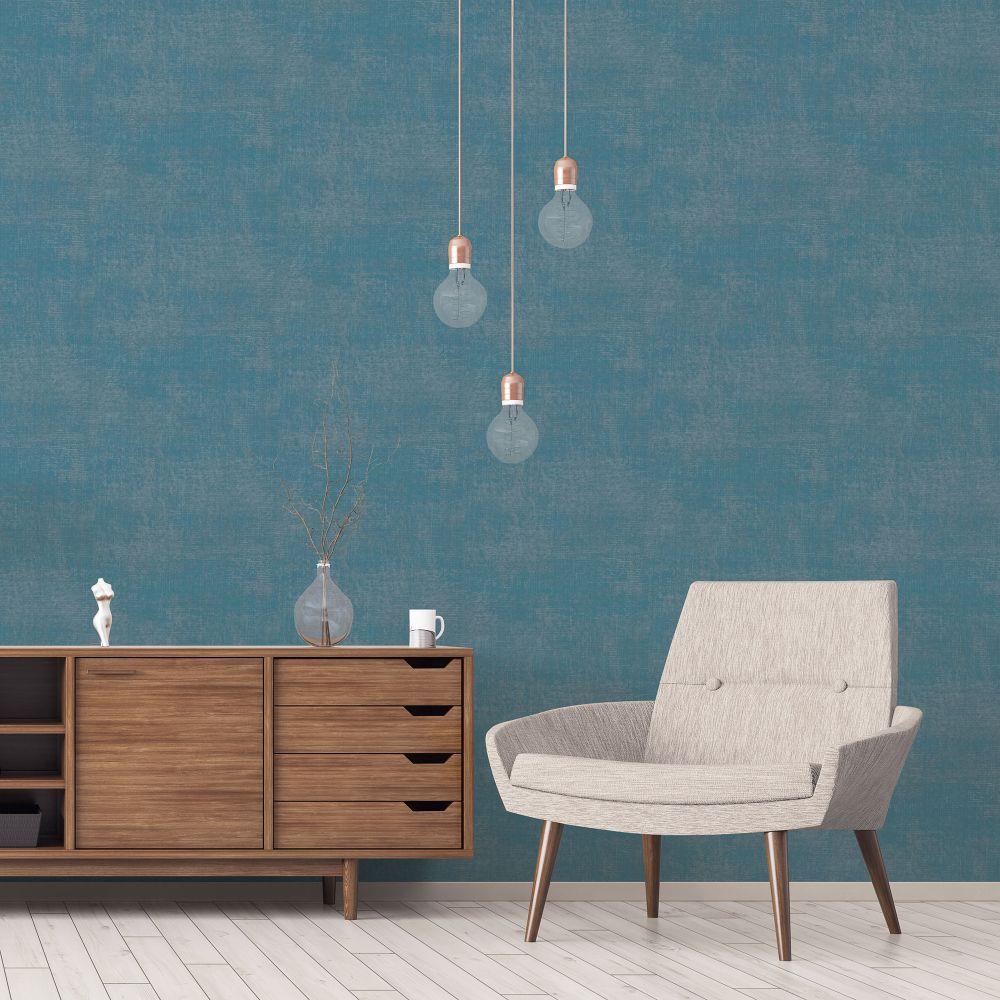 G78257 - Atmosphere Metallic Linen Wallpaper - Turquoise - Galerie