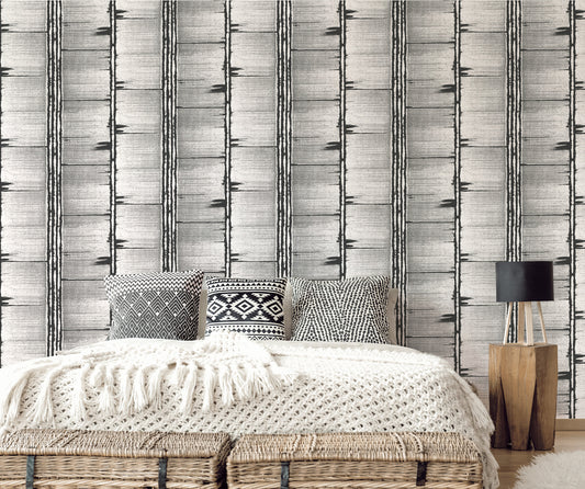G78283 - Bazaar Tribal Panels Wallpaper - Grey / Black - Galerie