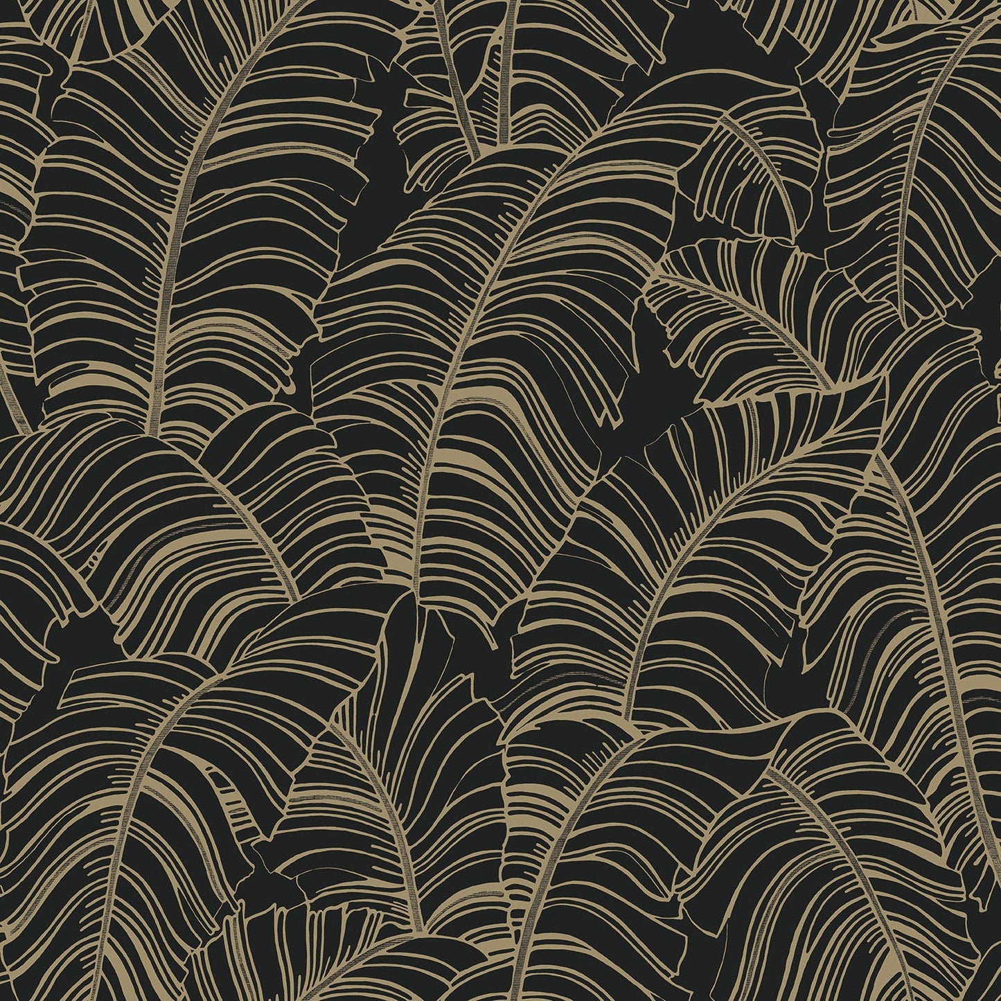 G78301 - Bazaar Palm Leaves Wallpaper - Black / Gold - Galerie