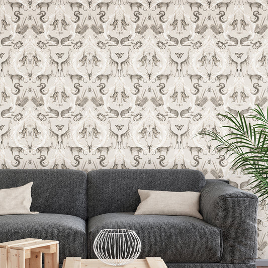 G78309 - Bazaar Animal Damask Wallpaper - Beige - Galerie