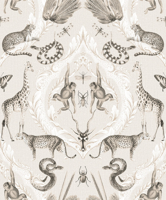 G78309 - Bazaar Animal Damask Wallpaper - Beige - Galerie