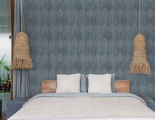G78339 - Bazaar Fern Leaf Print Wallpaper - Denim Blue - Galerie
