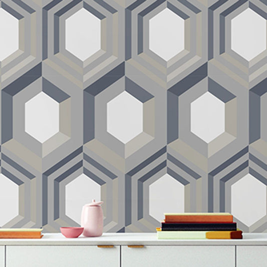 Galactik Hexagon Wallpaper - Cream & Blue - Muriva