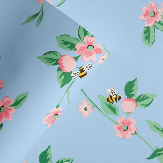 Greenwich Flowers Wallpaper - Blue / Pink - Muriva