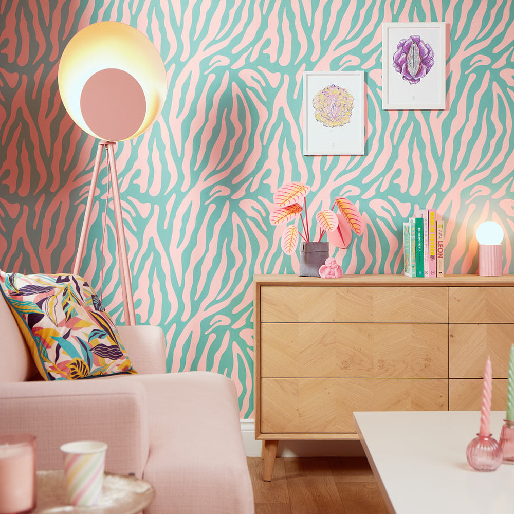 LH900028 - Good Vibrations Wallpaper - Candy Pink & Mint - Lust Home