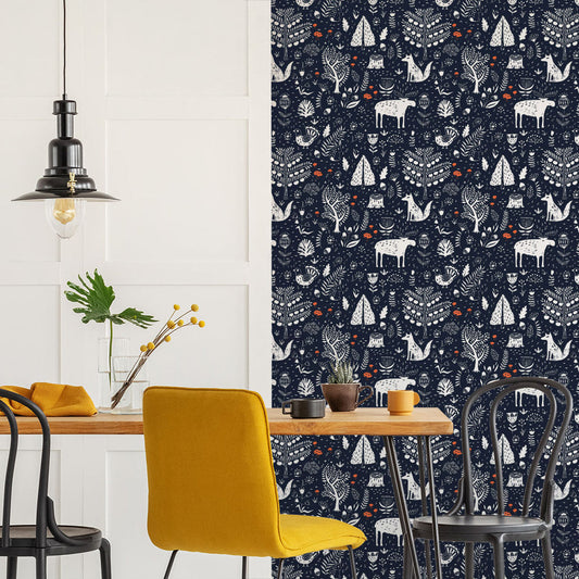 LH900043 - Moose in The Hoose Wallpaper - Midnight Navy & Crimson Accent - Lust Home