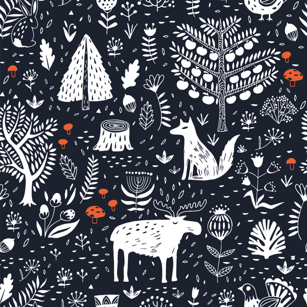 LH900043 - Moose in The Hoose Wallpaper - Midnight Navy & Crimson Accent - Lust Home