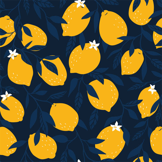 LH900069 - Freshly Squeezed Wallpaper - Midnight Blue & Lemon Yellow - Lust Home
