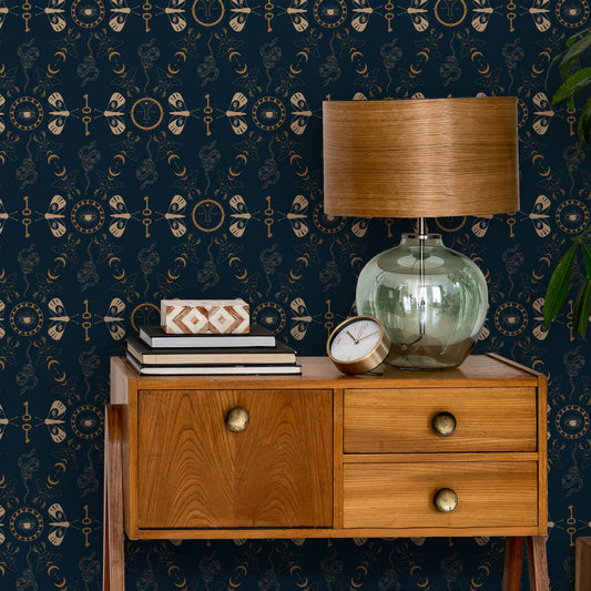 LH900115 - Spellbound Wallpaper - Midnight Blue & Mustard - Lust Home