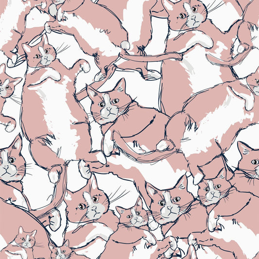 LH900250 - Cat-astrophe Wallpaper - Blush Pink & Navy - Lust Home