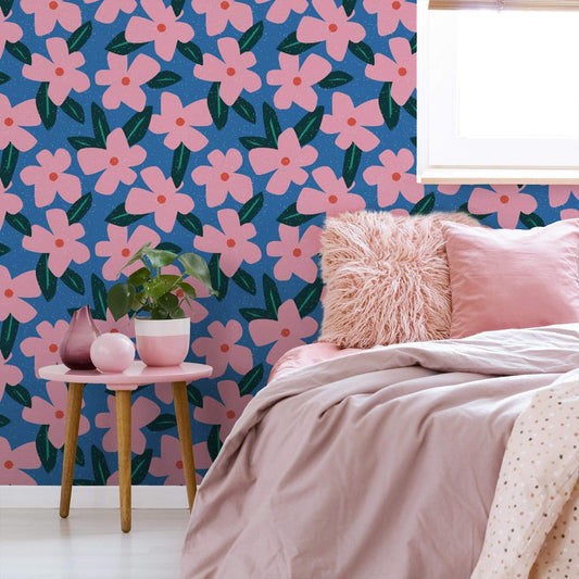LH900273 - Flower Bomb Wallpaper - Cobalt Blue & Pink - Lust Home