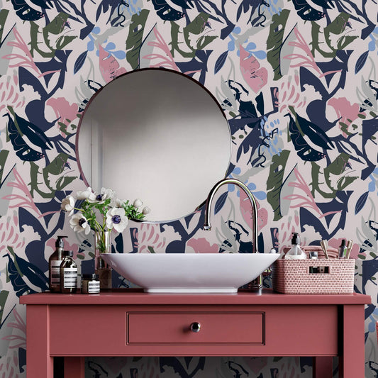 LH900288 - Spring Vacation Wallpaper - Candy Pink, Jungle Green, Midnight Navy & Safari Cream - Lust Home