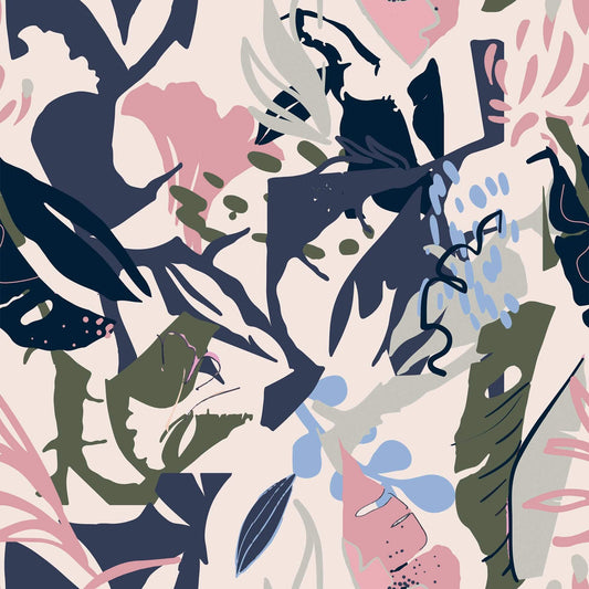 LH900288 - Spring Vacation Wallpaper - Candy Pink, Jungle Green, Midnight Navy & Safari Cream - Lust Home