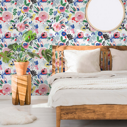 LH900323 - Spring Fling Wallpaper - Multicoloured on White - Lust Home