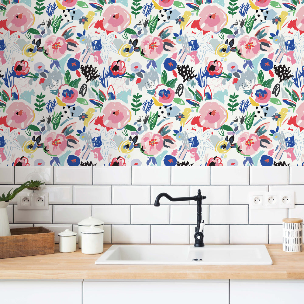 LH900323 - Spring Fling Wallpaper - Multicoloured on White - Lust Home