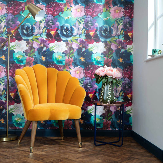 LH900338 - Once and Floral Wallpaper - Navy, Teal, Burgundy & Mauve - Lust Home