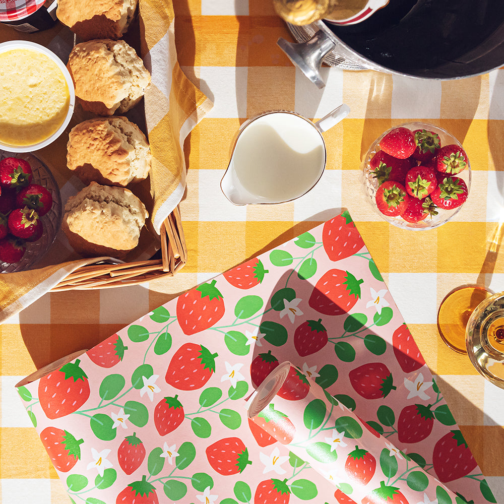 LH900345 - Strawberry Fields Forever Wallpaper - Peach, Strawberry Red & Field Green - Lust Home