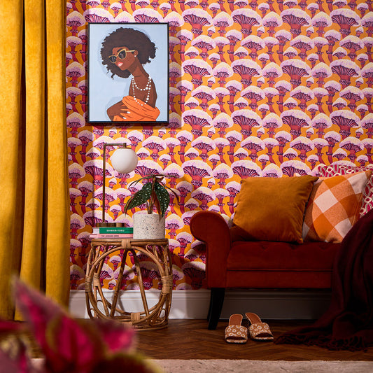 LH900364 - Fun Guy Wallpaper - Burnt Orange & Deep Pink - Lust Home