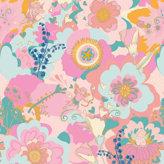 LH900377 - Stupid Cupid Wallpaper - Mint Green, Carnation Pinks & Apricot - Lust Home