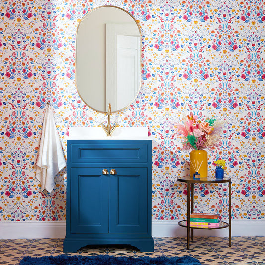 LH900392 - Forget Me Not Wallpaper - Citrus, Fuchsia & Cobalt Blue - Lust Home