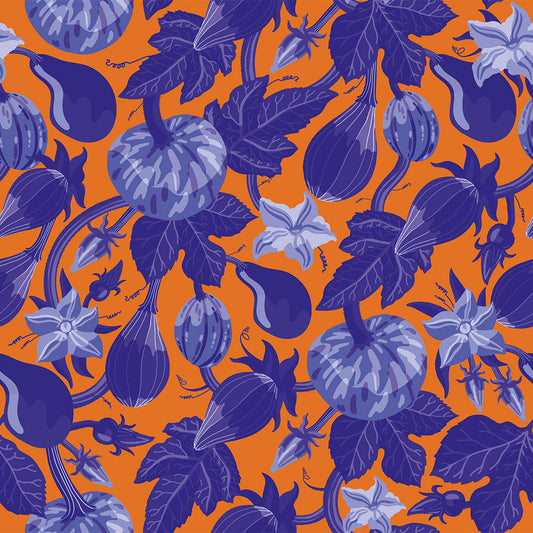 LH900424 - Pumpkin Squash wallpaper - Pumpkin Spice Orange & Indigo - Lust Home