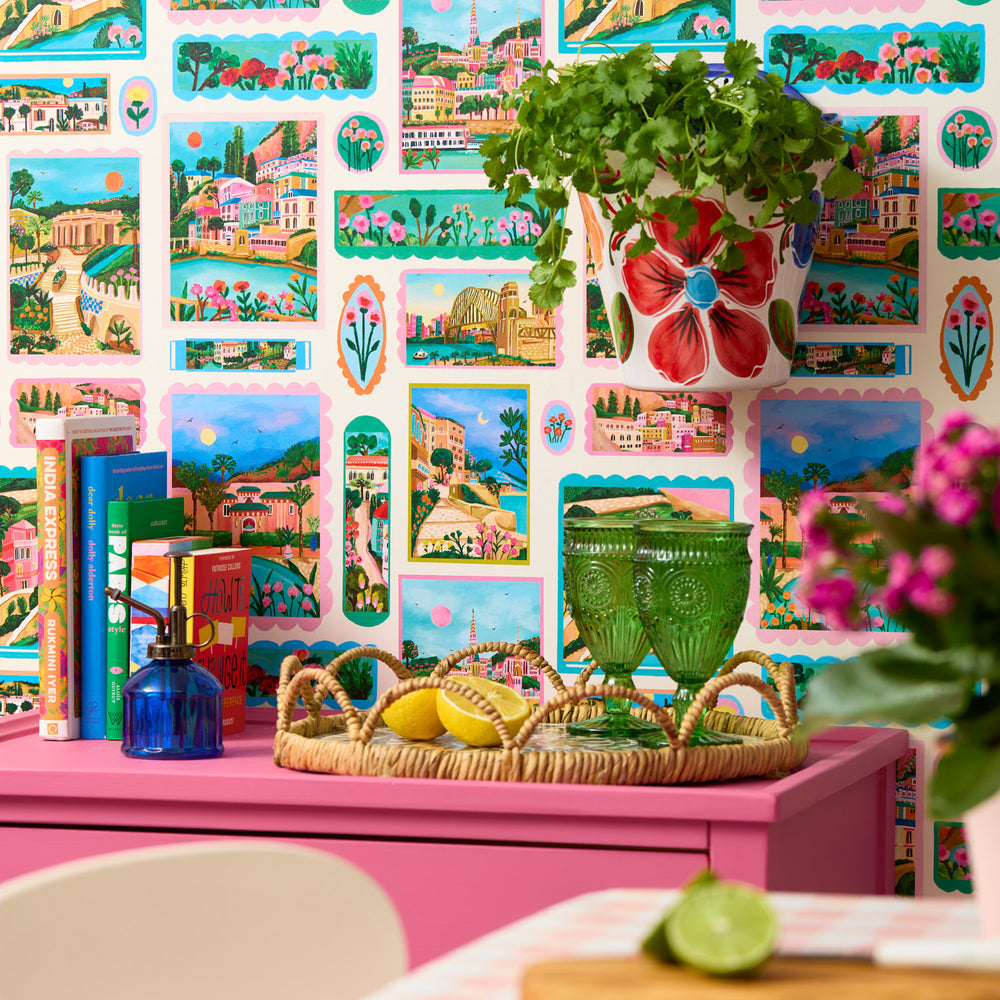 LH900485 - Send Me a Postcard Wallpaper - Summer Brights - Lust Home