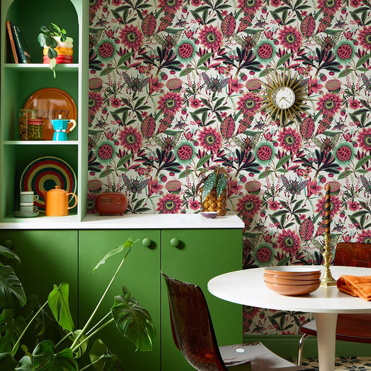 LH900594 - Pandora Wallpaper - Hot Pink, Forest Green & Cream - Lust Home