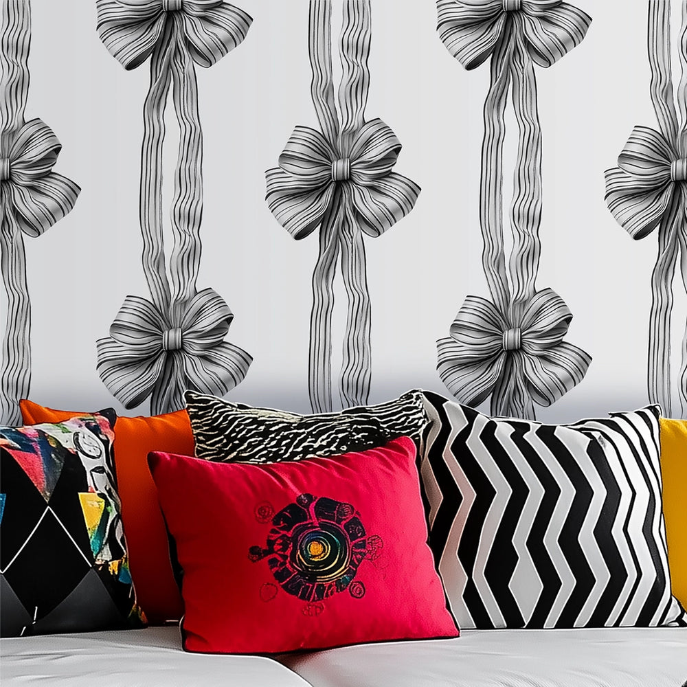 LH900601 - Put a Bow on it Wallpaper - Monochrome - Lust Home