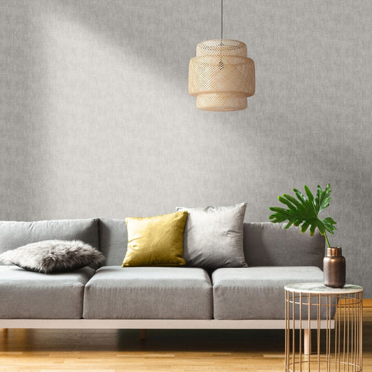 Linen Texture Effect Wallpaper - Grey - Muriva
