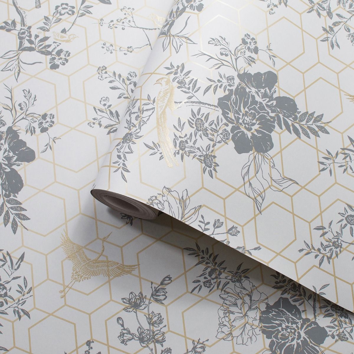 Lipsy Himara Wallpaper - Grey / Gold - Muriva