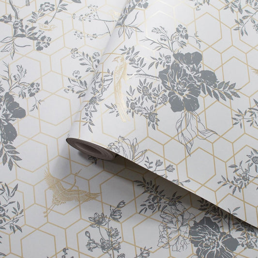 Lipsy Himara Wallpaper - Grey / Gold - Muriva