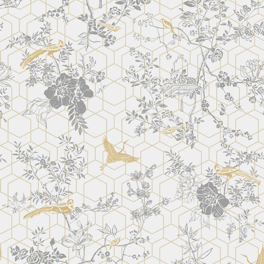 Lipsy Himara Wallpaper - Grey / Gold - Muriva