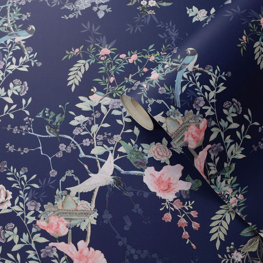 Lipsy Ophelia Wallpaper - Navy - Muriva