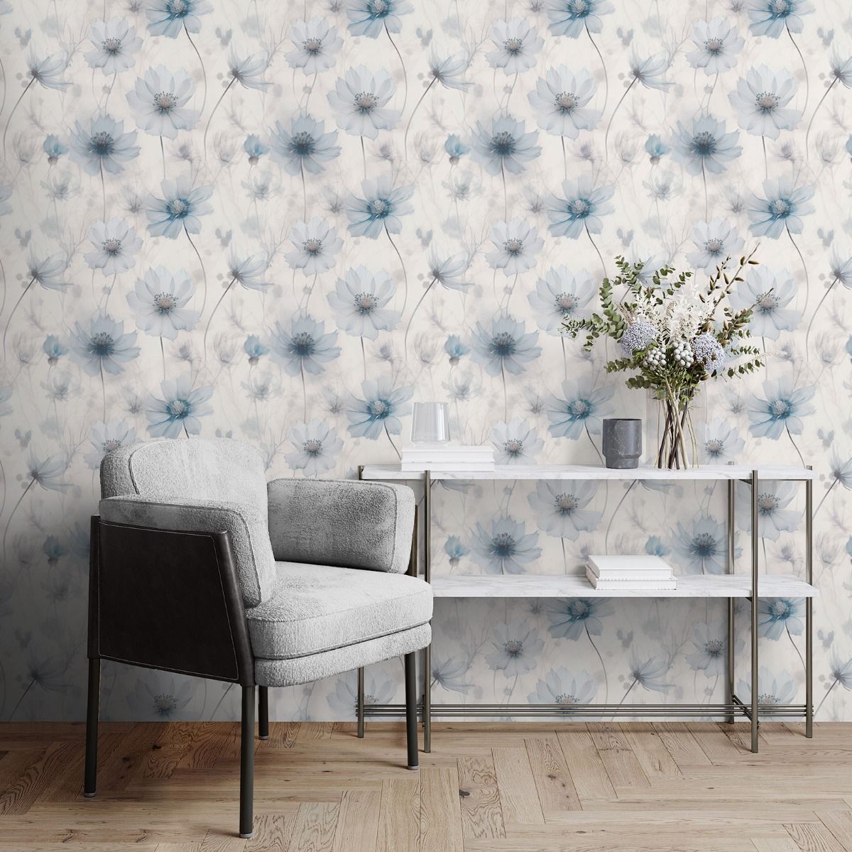Lissa Flowers Wallpaper - Blue - Muriva