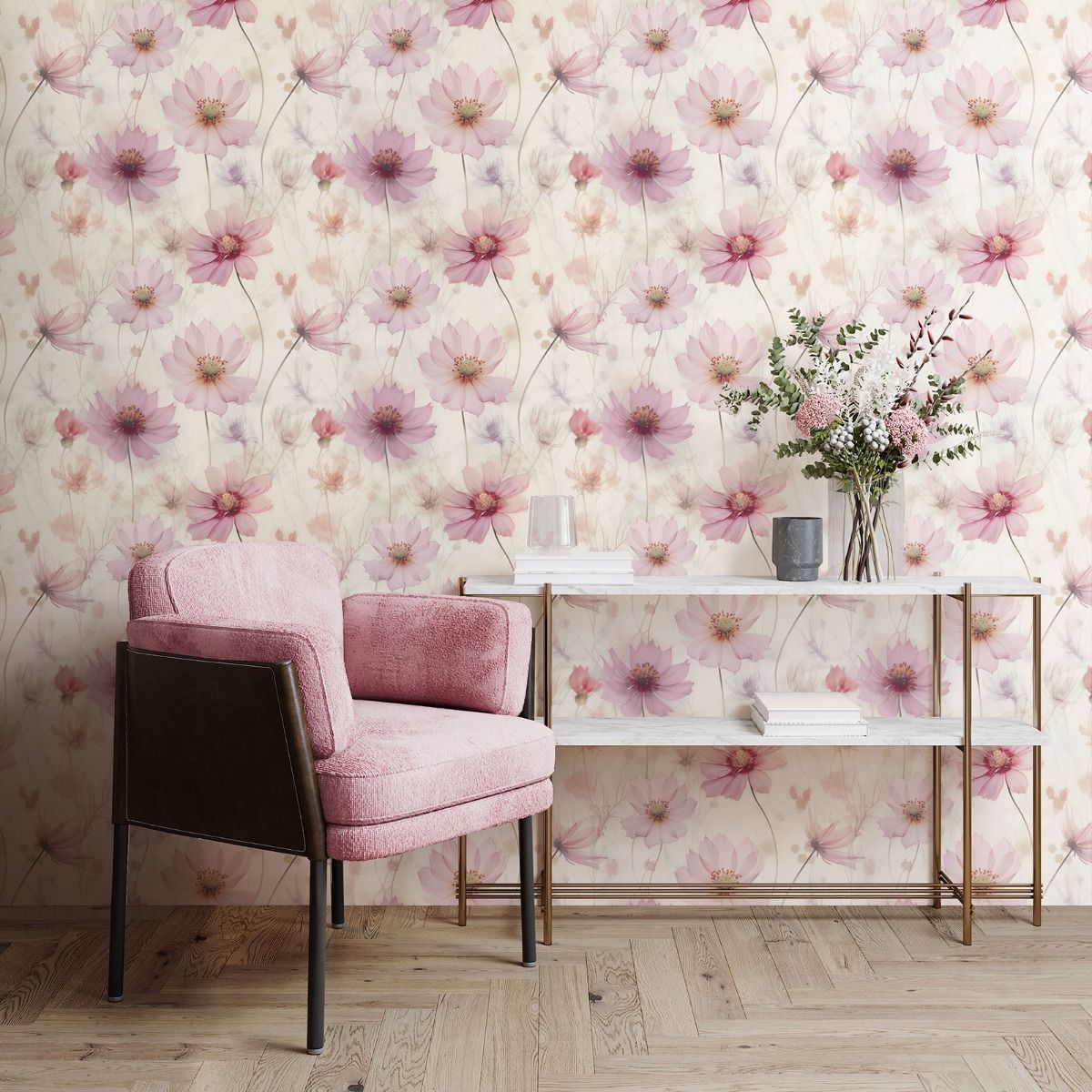 Lissa Flowers Wallpaper - Pink - Muriva